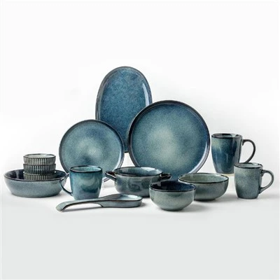 Joc de sopar d'esmalt blau